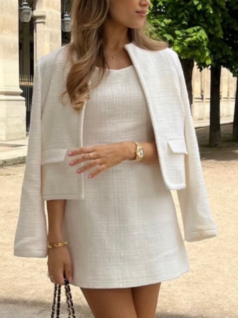 Theory White Tweed Cropped Jacket